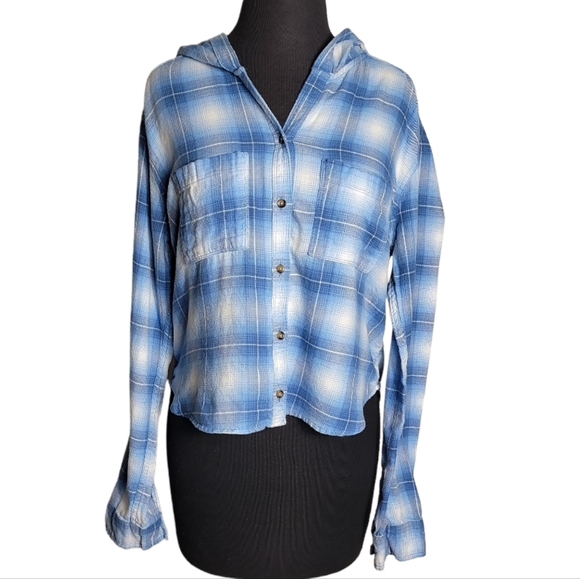 Hollister hooded button down high low plaid top size large - Picture 1 of 10